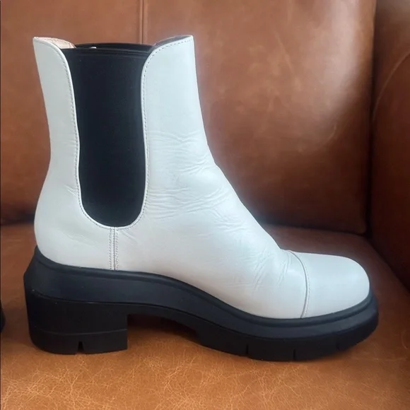 Stuart Weitzman Norah Platform White Leather Chelsea Ankle Boots EU 37.5 / US 7 - Picture 8 of 10